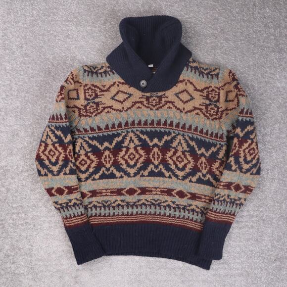 Schott Bros Henley Aztec Chucky Knit Hand Crafted Medium Multicolor Sweater - Picture 1 of 9